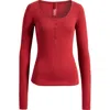 Skims Cotton Rib Scoop Neck Henley In Red