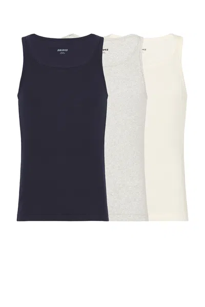 Skims Cotton Rib Tank 3-pack In Ecru Multi