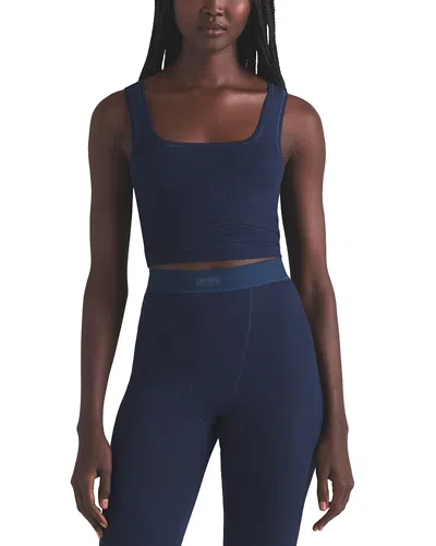 Skims Crop Stretch Cotton Rib Tank In Blue