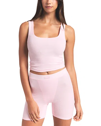 Skims Cotton Rib Tank Top In Pink