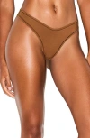 Skims Cotton Stretch Jersey Dipped Thong In Brown