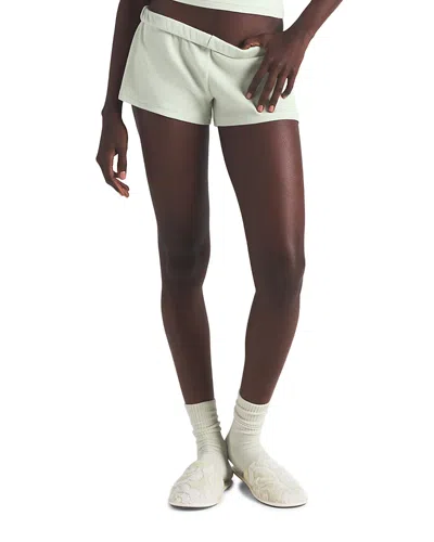 Skims Cotton Stretch Rib Loose Shorts In White