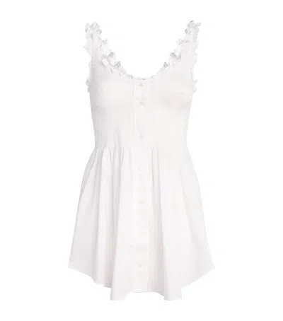 Skims Cotton-blend Poplin Apparel Smocked Mini Dress In White