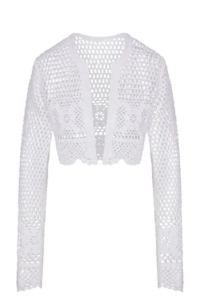 Skims Crochet Swim Cropped Cardigan In White