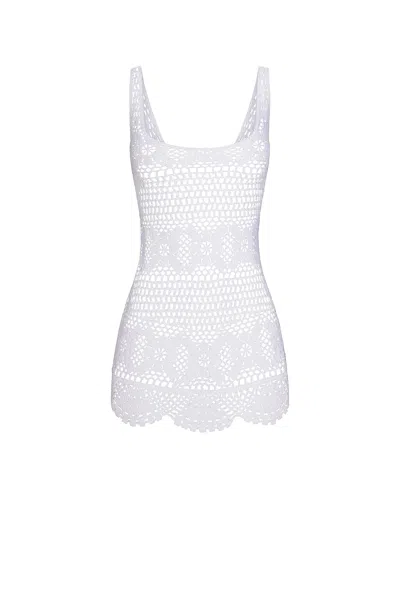 Skims Crochet Swim Tank Dress In White