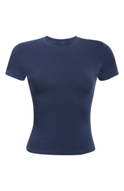 Skims Crop Cotton Blend T-shirt In Blue