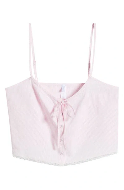 Skims Crop Poplin Sleep Camisole In Cherry Blossom Stripe