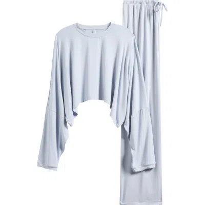 Skims Crop Top & Pants Pajamas In Blue