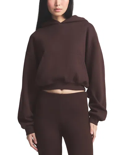 Skims Cropped Cotton Blend Logo Hoodie In Brown