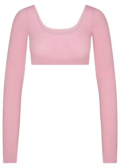 Skims Cropped Ribbed Wool-blend Top In Multi