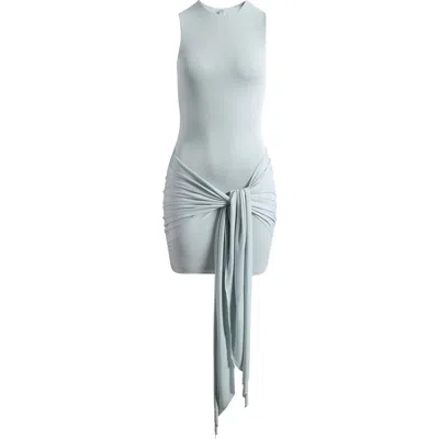 Skims Cupro Jersey Wrap Minidress In Blue