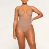 Skims Deep Plunge Strapless Thong Shapewear Bodysuit Thong Clay In Sienna