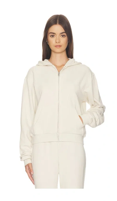 Skims Drapey French Terry Shrunken Zip Up Hoodie In White