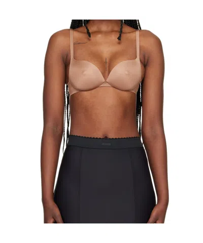 Skims Elastic Nylon Satin Bra In Multi