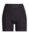 Skims Cotton-blend Ribbed Boxer Shorts In Soot