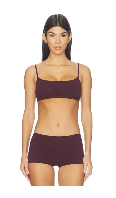 Skims Everyday Cotton Scoop Bralette In Burgundy
