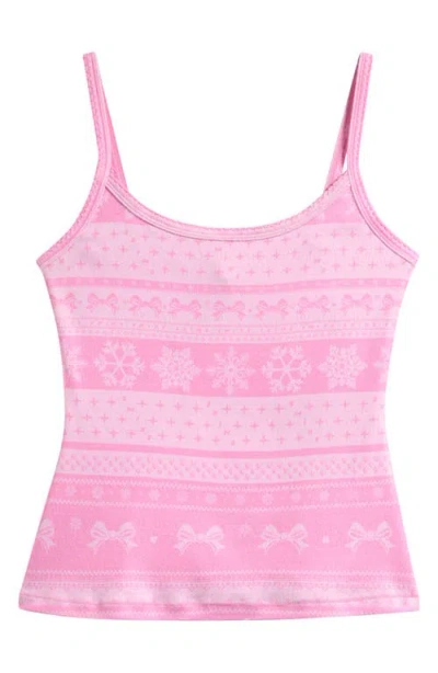 Skims Fair Isle Plush Pointelle Camisole In Pink