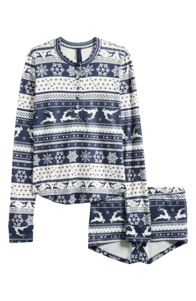 Skims Fair Isle Plush Pointelle Short Pajamas In Multi
