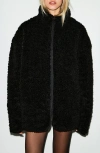Skims Faux Fur Oversize Mock Neck Jacket In Black