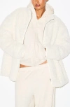 Skims Faux Fur Oversize Mock Neck Jacket In White