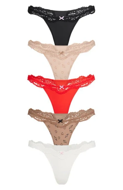 Skims Fits Everybody 5-pack Lace String Thongs In Black