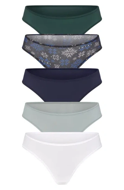 Skims Fits Everybody Assorted 5-pack Cheeky Briefs In Navy Snow Multi