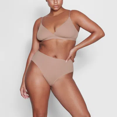 Skims Fits Everybody Wrap-effect Triangle Stretch Bralette In Sienna