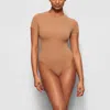 Skims ‘fits Everybody' Long Sleeve Crew Neck Bodysuit In Brown