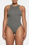 Skims Fits Everybody High Neck Bodysuit In Gunmetal