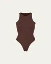 Skims Fits Everybody High-neck Thong Bodysuit In Cocoa