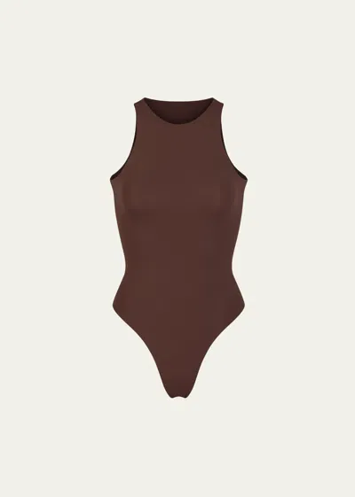 Skims Fits Everybody High-neck Thong Bodysuit In Onyx