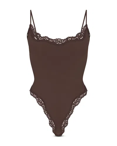 Skims Fits Everybody Lace Cami Thong Bodysuit In Animal Print
