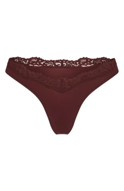 Skims Fits Everybody Lace Dipped Thong In Oxblood