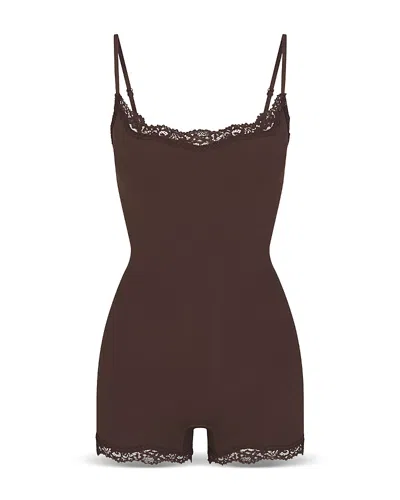 Skims Fits Everybody Lace Onesie In Brown
