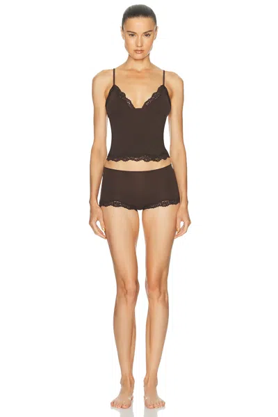 Skims Fits Everybody Lace Triangle Cami And Boyshort Set In Brown