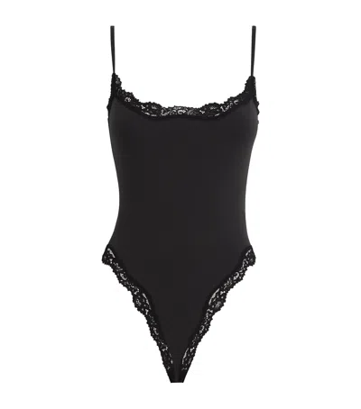 Skims Fits Everybody Lace-trim Bodysuit In Black