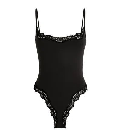 Skims Fits Everybody Lace-trim Bodysuit In Black