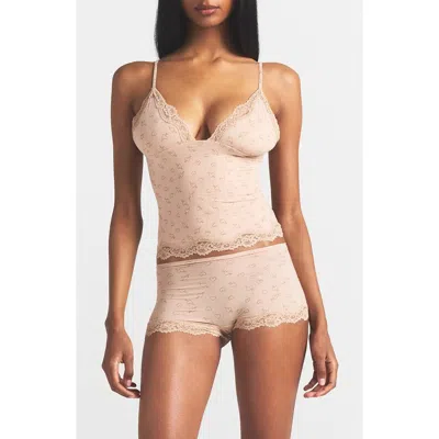 Skims Fits Everybody Lace Trim Crop Camisole & Shorts Pajamas In Neutral