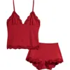 Skims Fits Everybody Lace Trim Crop Camisole & Shorts Pajamas In Red