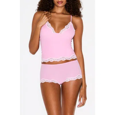 Skims Fits Everybody Lace Trim Crop Camisole & Shorts Pajamas In Pink