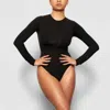 Skims Fits Everybody Long Sleeve Crew Neck Bodysuit In Onyx