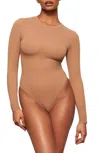 Skims Fits Everybody Long Sleeve Crew Neck Bodysuit In Sienna