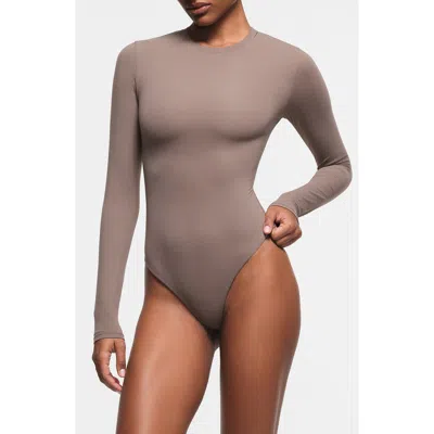 Skims Fits Everybody Long Sleeve Crewneck Bodysuit In Amethyst