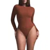 Skims Fits Everybody Long Sleeve Crewneck Bodysuit In Saffron