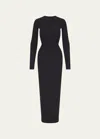 Skims Bodycon Long-sleeve Crewneck Maxi Dress In Onyx