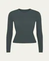 Skims Womens Deep Sea Fits Everybody Crewneck Stretch-woven T-shirt