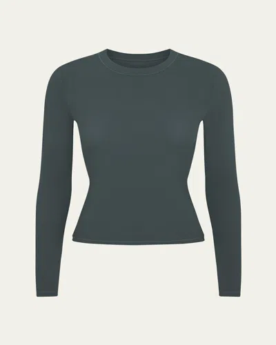 Skims Womens Deep Sea Fits Everybody Crewneck Stretch-woven T-shirt