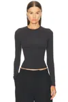 Skims Black Cotton Rib Long Sleeve T-shirt In Black