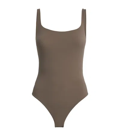 Skims Fits Everybody Square-neck Bodysuit In Brown