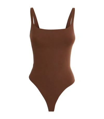 Skims Fits Everybody Square-neck Bodysuit In Brown